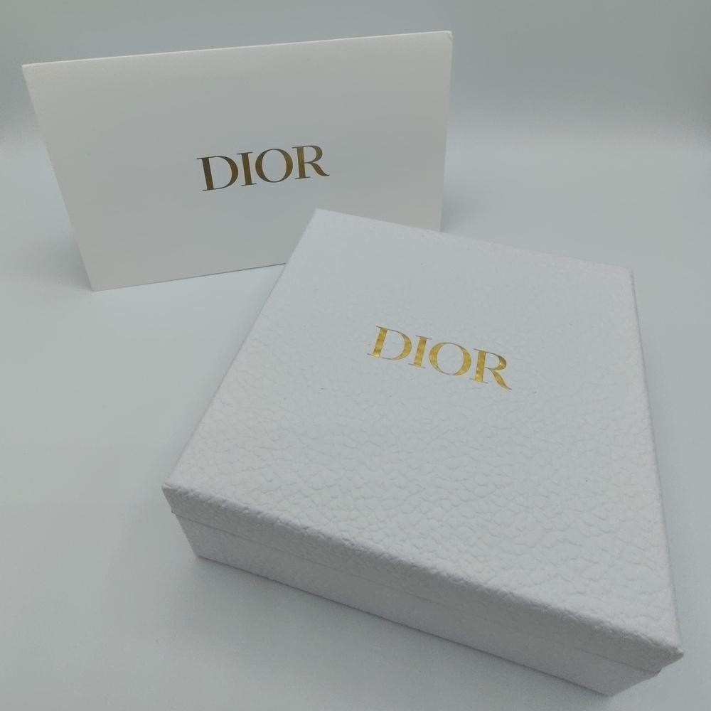 Dior Textured White Gift Box & Card Gold Logo 5x5 Hard Box Case Packaging NWOT